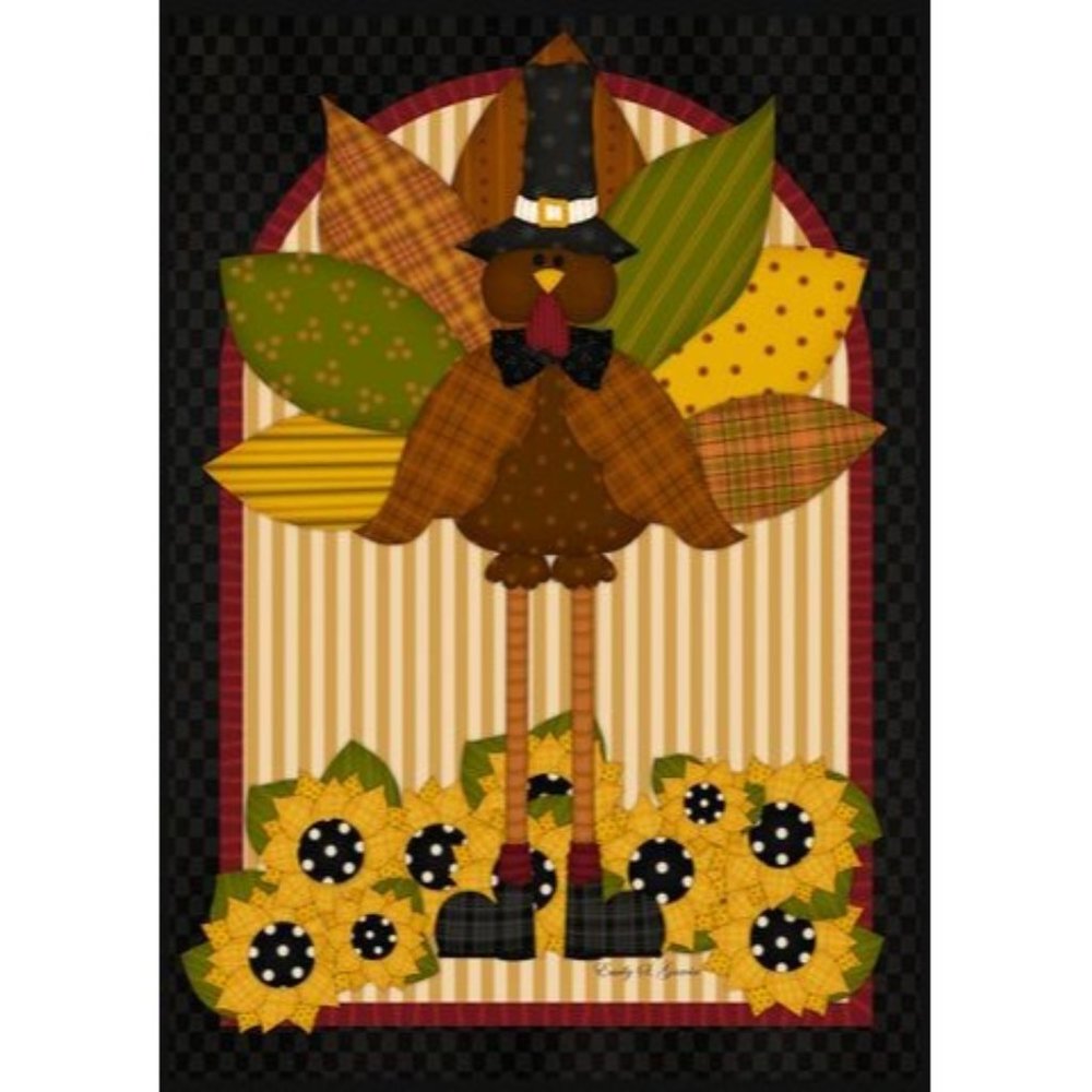 TOLAND FLAG Quilted Turkey Thanksgiving Large Std House 28" x 40" Sunflowers NIP